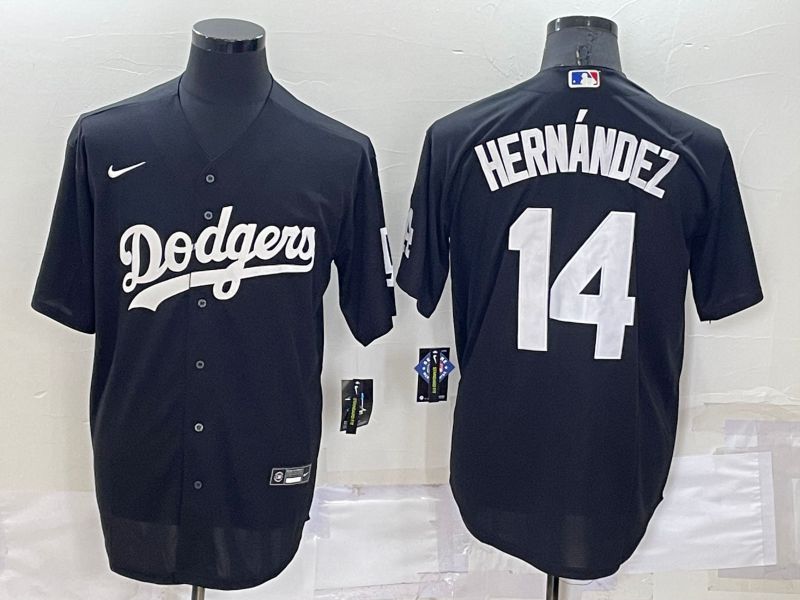 Men Los Angeles Dodgers #14 Hernandez Black Inversion Nike 2022 MLB Jerseys